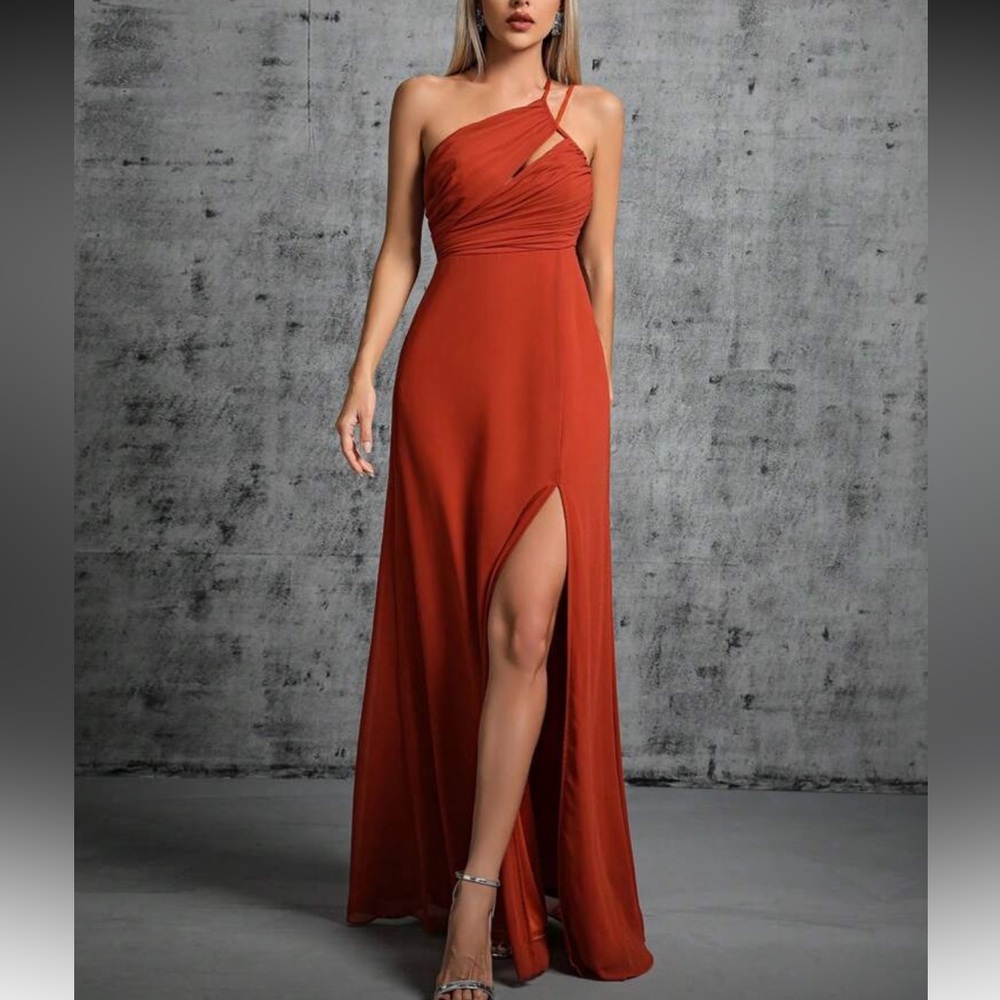 Elegant one shoulder slit thigh Evening Gown